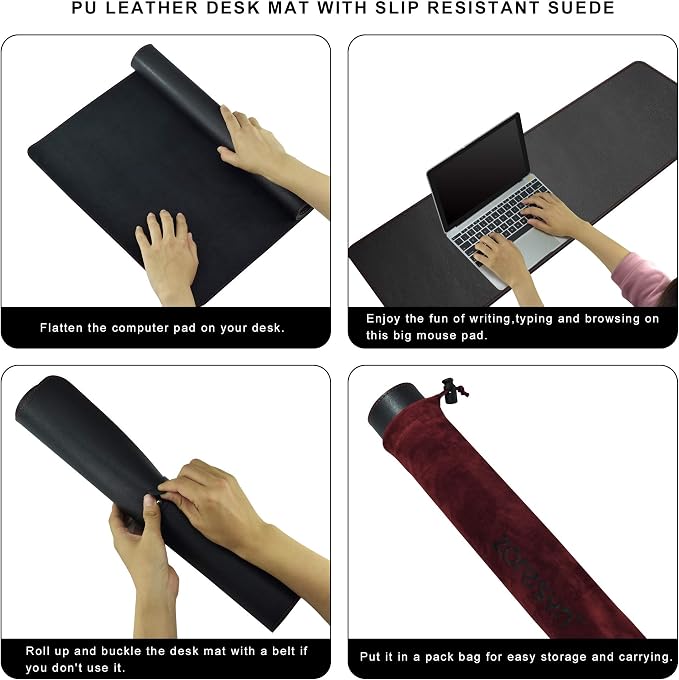 ZORESYN PU Leather Desk Pad (55.1"x15.8") - Waterproof Office Desk Mat for Keyboard and Mouse - Black Extended Mouse Pad with Nonslip Base