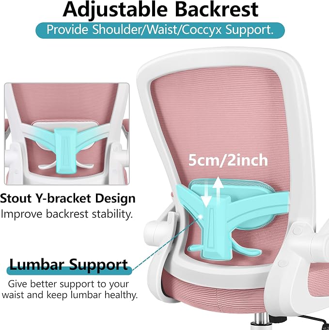 FelixKing Office Chair, Ergonomic Desk Chair Breathable Mesh Chairs Adjustable High Back Lumbar Support Flip-up Armrests, Executive Rolling Swivel Comfy Computer Chairs Home Office Rose Quartz