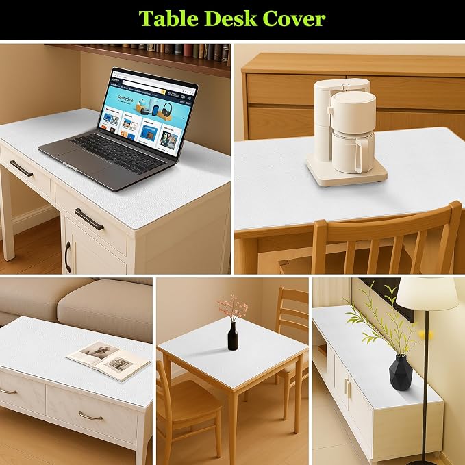 Warmstar Leather Table Cover 32 x48 Inch, 1.8MM Thick PVC Table Protector Waterproof, Desk Cover Protector Non-Slip Table Pad for Kitchen, Dresser, Gaming Desk,Dining Room Table，White