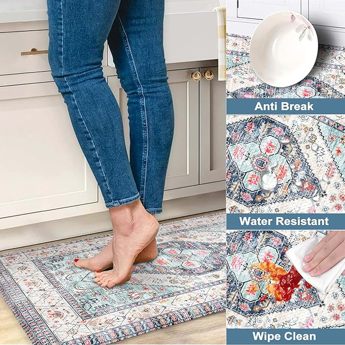 Anti Fatigue Mats for Kitchen Floor Set of 2, Waterproof Non-Skip Kitchen Rugs,Ergonomic Kitchen Floor Mats Cushioned,Comfort Foam Standing Mat for Office,Laundry Room,Sink,Counter, Desk(Blue)