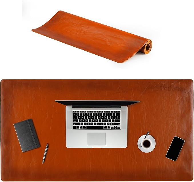 Desk Mat - Executive Real Leather Desk Pad - Large (18 3/4" X 35 3/4") | Non-Slip Leather Desk Blotter