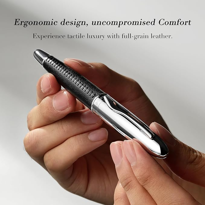 BEILUNER 318 Luxury Leather Pen, Hand-Stitched Premium Leather, Chrome-Plated Finish, Smooth Black Ink Refill, Best Rollerball Pen Gift for Men & Women, Refillable, Executive Writing, Nice Pens