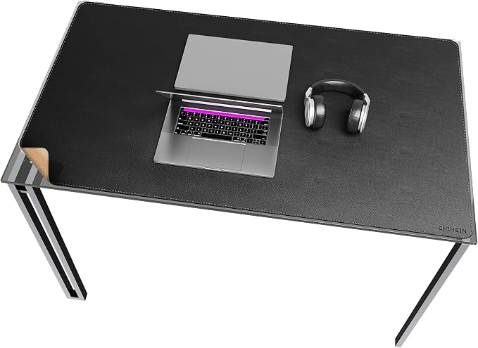 Chihein 47” x 28” Cork & PU Leather Desk Mat (Black) - Large Mouse Pad, Double Sided Waterproof Desk Pad Protector for Gaming, Office, Home