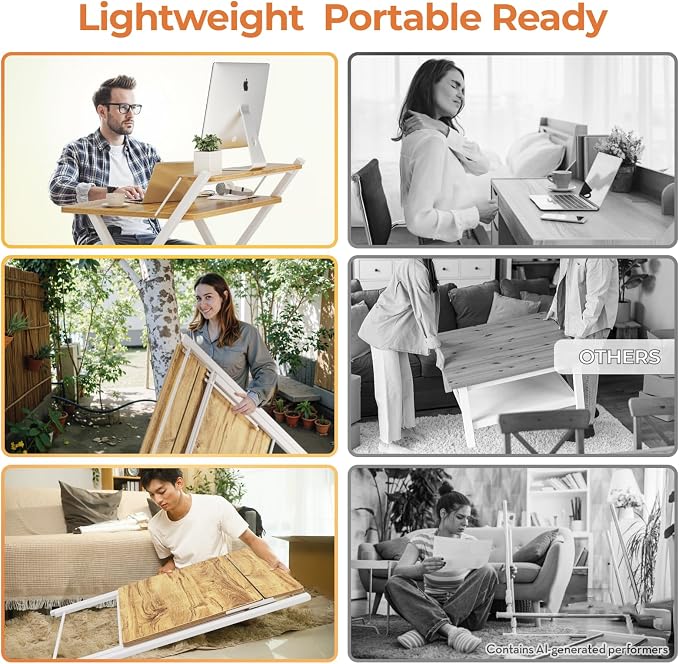 GreenForest No Assembly Folding Desk, 2-Tier Compact Computer Desk with Shelf, 30 inch Space Saving Foldable Table for Home Office, Dorm or Apartment, Portable Collapsible Sturdy Laptop Desk, Oak