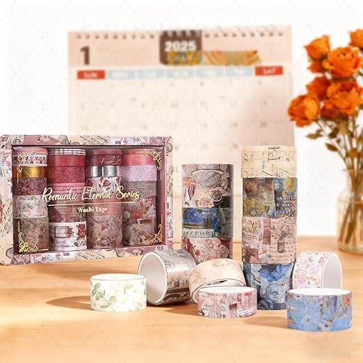 24 Rolls Vintage Washi Tape Set,Floral Decorative Masking Tape for Scrapbooking Supplies,Junk Journal,DIY Art Crafts,Planners and Gift Wrapping(Art Oil Painting Series)