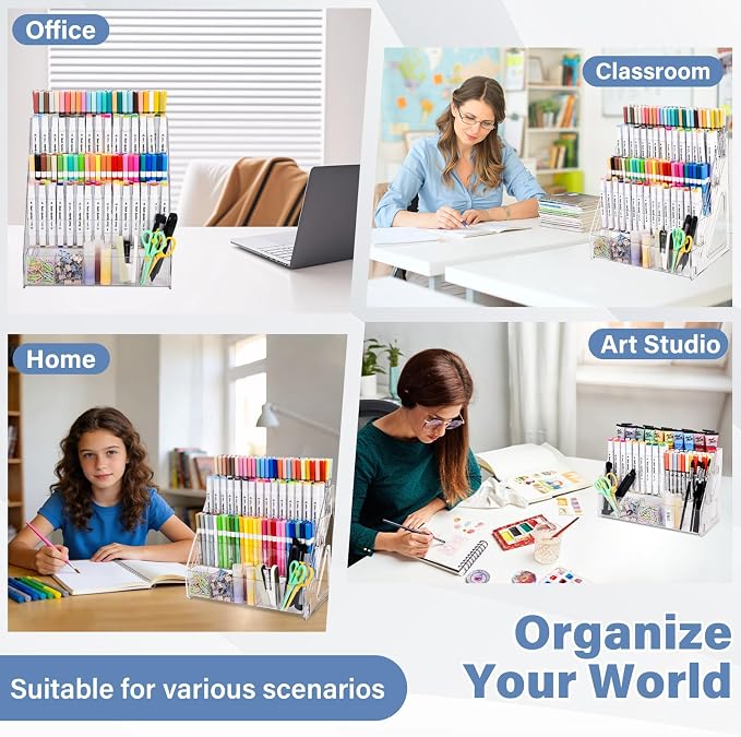 CELSOL Acrylic Marker Organizer – 4 Tier 20 Compartments for Pens, Markers, Art Supplies & Office Essentials – Clear Vertical Desk Storage for Home, Office & School