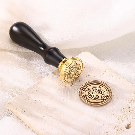 Yoption Traditional Initial Alphabet Wax Seal Stamp with 120 Antique Gold Wax Seal Beads Kit for Wedding Engagement Party Invitation Envelope Christmas Gift Wrap - Letter S