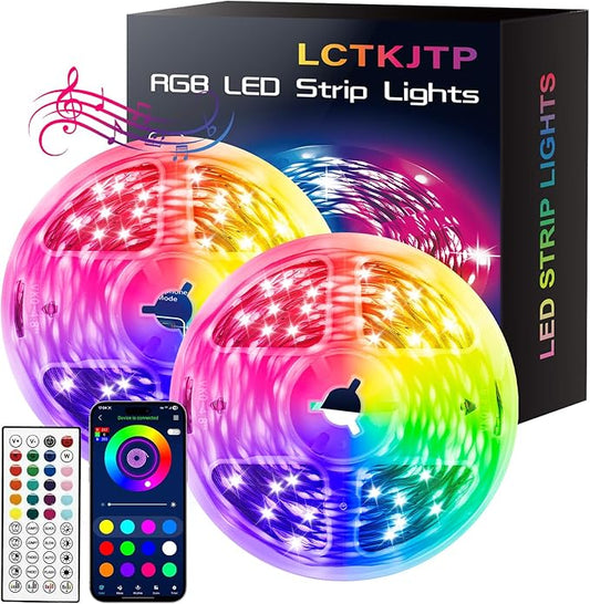 LED Strip Lights,RGB Music Sync Color Changing Led Lights with Smart App Control Remote & Remote Control for Room, Part Essential,Sense of Atmosphere Decoration(50FT-2 Rolls of 25ft)