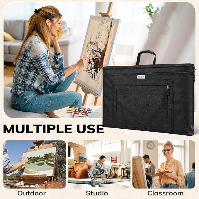 JusArt Art Portfolio Bag, 24x36 Foldable Light Weight Portfolio Folder Case with Adjustable Shoulder Strap, Leather Corners, Waterproof Art Bag for Artists and Adults for Artwork, Poster, Sketching