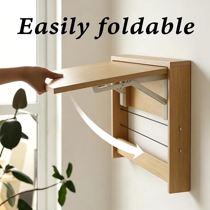 Wall Mounted Folding Table, Floating Wall Desk Fold Down for Small Spaces, Wall Mount Desk for Home Office Computer Workstation,Study Work Bench, Kitchen Dining (24.8 * 16.3inch, Wood Color)