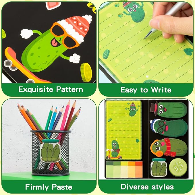 B1ykin Cute Sticky Notes Set - Just A Girl Who Loves Pickles Self-Stick Notes Pad, 550 Sheets Writing Memo Pages Sticky Notepad for Teacher Appreciation Gifts, School Office Supplies (Pickles)