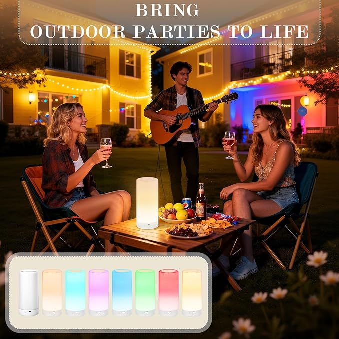 UNIFUN Night Light, Touch Lamp for Bedrooms Living Room Portable Table Bedside Lamps with Rechargeable Internal Battery Dimmable 2800K-3100K Warm White Light & Color Changing RGB (Taller Size1)