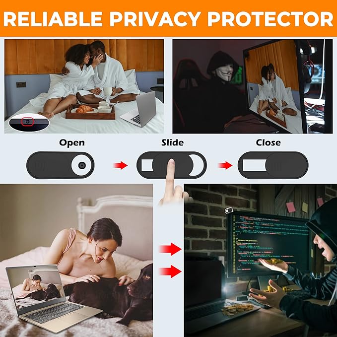 Laptop Camera Cover Slide Cute, Ultra Thin Webcam Cover for iPhone iPad MacBook Pro Computer iMac Cell Phone PC Accessories, Camera Blocker Slider, Great for Privacy (6*Big Black)