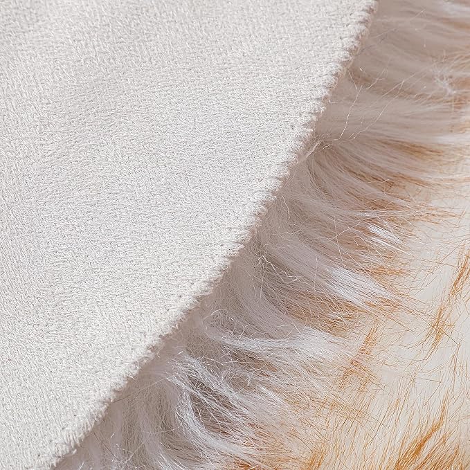 linmopm Faux Fur Sheepskin Rug, 6x9 ft, White and Yellow | Shag Fluffy Fuzzy, Rectangle High-Density Cushion, For Bedroom Bedside Living Room, Plush Carpet, Sofa Cover
