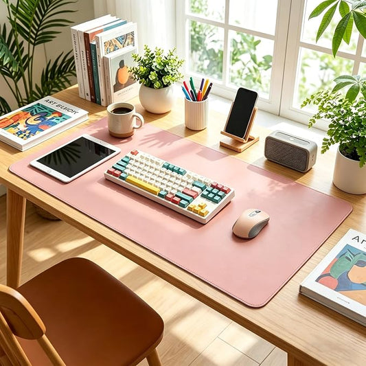 Leather Desk Pad Protector,Non-Slip Mouse Pad,Laptop Desk Pad,Office Mouse Mat,Waterproof Leather Desk Blotter,Desk Writing Pad for Office and Home (Pink,9.85''x16.15'')
