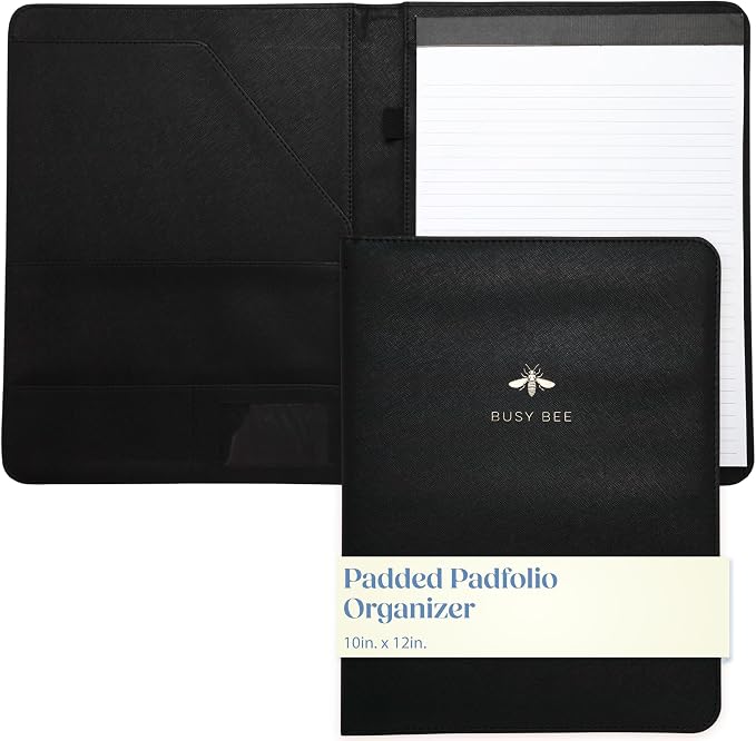 Deluxe Organizer Padded Padfolio, Portfolio Business Document Case with Ruled Letter-Size Perforated Writing Pad