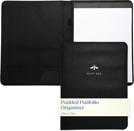 Deluxe Organizer Padded Padfolio, Portfolio Business Document Case with Ruled Letter-Size Perforated Writing Pad