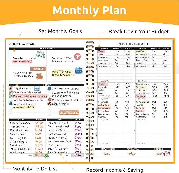 Budget Planner - Monthly Budget Book with Expense Tracker Notebook, Undated Bill Organizer & Finance Planner to Take Control of Your Money, Account Book to Manage Your Finances-Yellow
