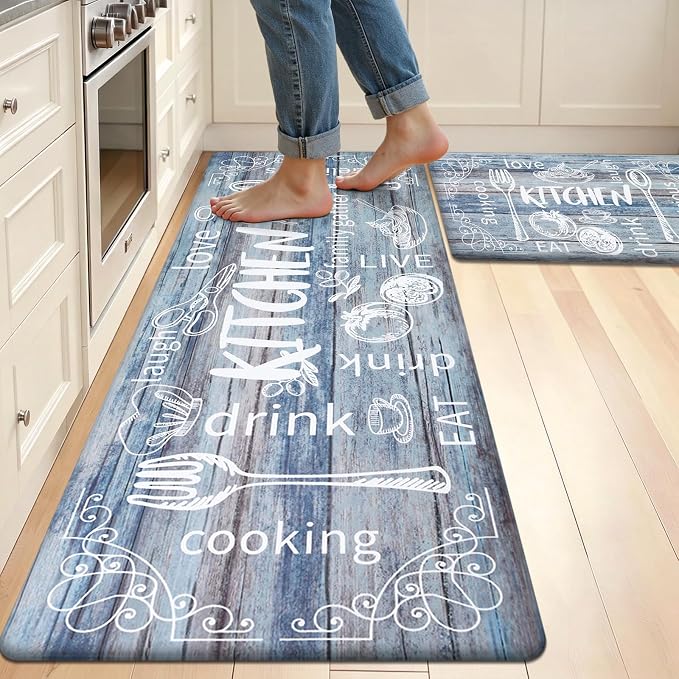 HEBE Kitchen Rugs Set of 2, Cushioned Anti Fatigue Kitchen Mats for Floor, Non Slip Waterproof Comfort Standing Desk Mat Carpet for Sink, Stove, Laundry Room