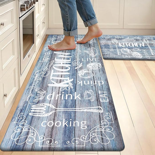 HEBE Kitchen Rugs Set of 2, Cushioned Anti Fatigue Kitchen Mats for Floor, Non Slip Waterproof Comfort Standing Desk Mat Carpet for Sink, Stove, Laundry Room