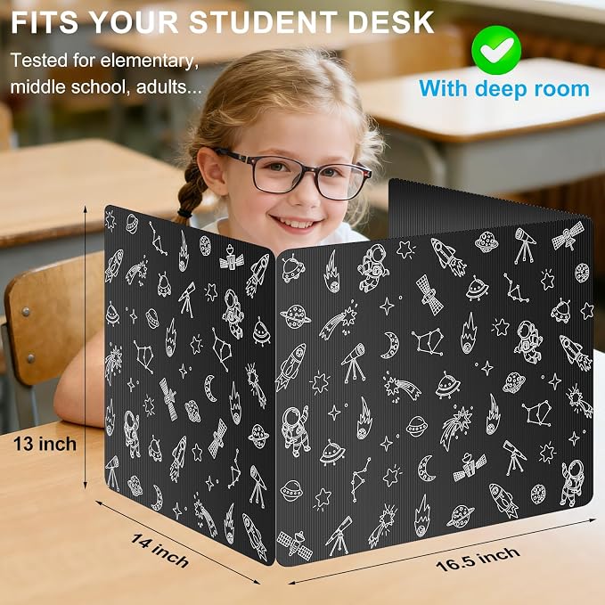 Black 2-Pack Desk Dividers for Students, Space Waterproof Plastic Study Carrel Divider, Durable Testing Dividers for Classroom Teacher Supplies, Easy to Clean Privacy Shield Folder Boards for Student