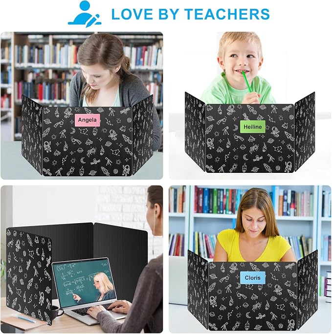 Black 24-Pack Desk Dividers for Students, Space Style Plastic Study Carrel Divider, Durable Testing Dividers for Classroom Teacher Supplies, Easy to Clean Privacy Shield Folder Boards for Student Desk