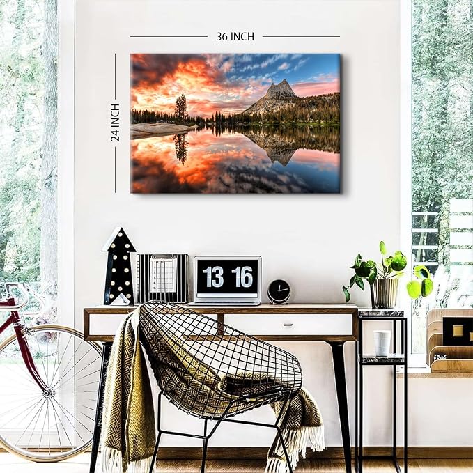 Lake Mountain Wall Art American National Parks Landscape Pictures Wall Decor Nature Green Pine Trees Scenery Canvas Prints Spring Forest Posters USA Country Painting Artwork Bathroom Decoration 24x36"