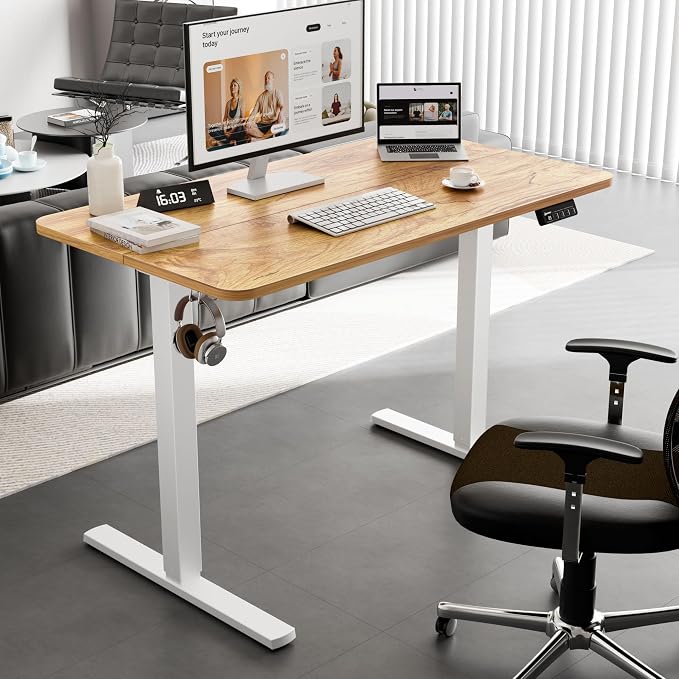 ERGOMAKER 43"x24" Standing Desk, Height Adjustable Sit-Stand Home Office | Electric Adjustable Standing Desk, Sit to Stand Computer Office Desk with Splice Board, Memory Preset, Lifts 28.7''-46.5"
