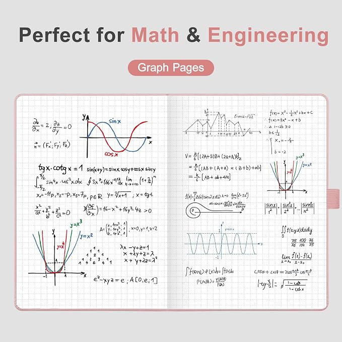 AHGXG Graph Grid Paper Notebook, 160 Pages, A5 Medium Size (5.7'' x 8.3''), 120 GSM Thick Paper, Leather Hardcover, for School, Students, Math, Engineering (Rose Gold)