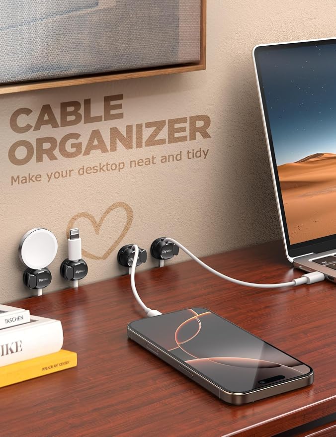 8-Pack Cable Clips, Dorm Room Essentials - Chfeila Cord Organizer with Max Adhesive, Cord Holder for Nightstand, Home Office Desk Accessories for Men & Women, College Dorm Room, Cubicle Accessories