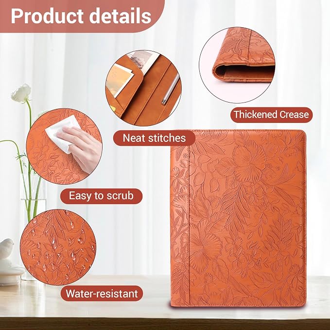 Professional Portfolio Binder, Faux Leather Padfolio for Resume, Note-Taking & Meetings, A4 Letter Writing Pad Holder (BrownF)