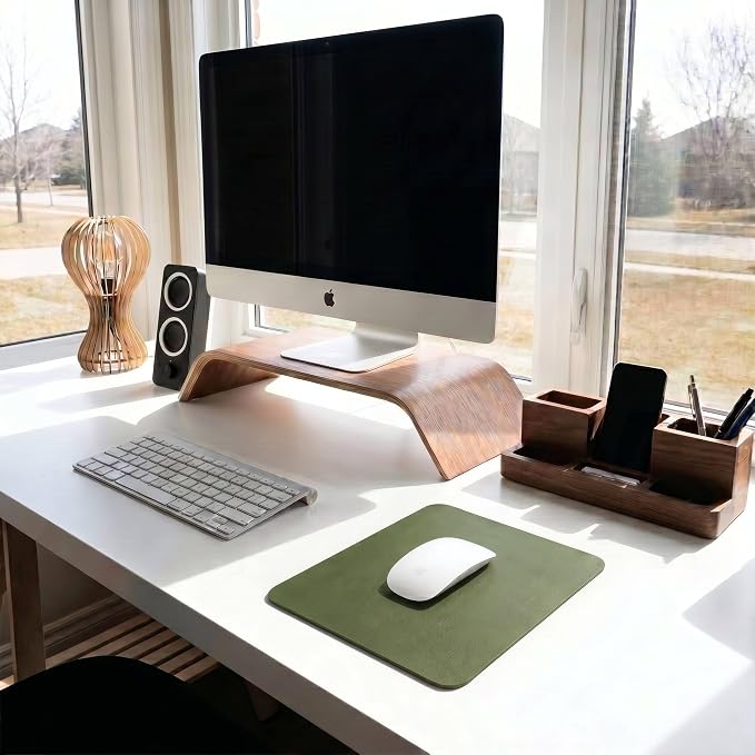 Leather Desk Pad Protector, Waterproof Mouse Pad, PU Desk Mat, Office Desk Cover, Desk Writing Mat for Office/Home/Work/Cubicle (Avocado Green) 9x8 in