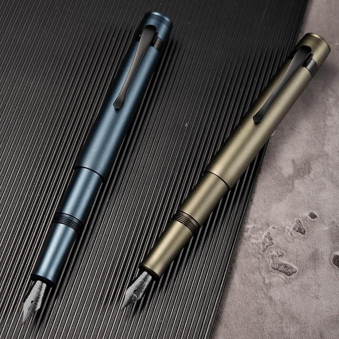 HONG DIAN M2 Black Forest Mini Fountain Pen, Extra Fine Soft Nib & Sleek Shape Aluminium Short Pocket Travel Pen (Midnight Blue)