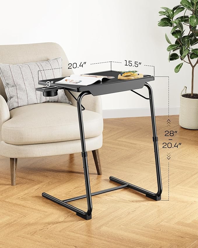 LORYERGO TV Tray - TV Table for Eating, Folding Table Trays with 6 Height & 3 Tilt Angle, TV Tray Table with Cup Holder, Dinner Tray for Eating or Working on Couch, Bed, Living Room, Home & Office