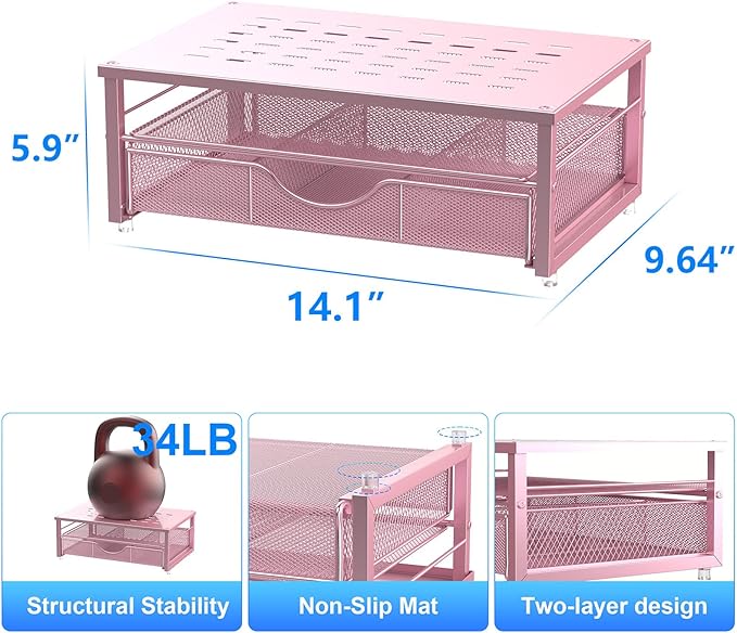gianotter Computer Monitor Stand Riser, office organizer with Drawer, Office Organizers Storage for Classroom Office Supplies (Pink)