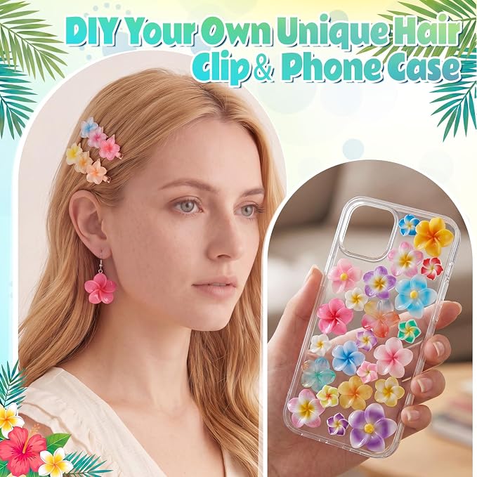 Giegxin 40 Pcs Plumeria Flower Resin Charm Summer Hawaii Plumeria Flower Flatback Cabochon Accessories Cute Embellishments Bulk for Jewelry Cellphone Case Scrapbooking Headband DIY Craft Making