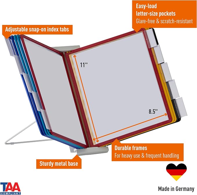 Durable Instaview20 Pocket Expandable Desktop Reference System - Letter Size 10 Double-Sided Panels - Assorted Color Borders (Pack of 10)