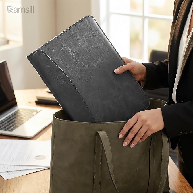 Samsill Two-Tone Padfolio, Resume Portfolio, Business Portfolio, with 8.5 x 11 Writing Pad, Gray & Black