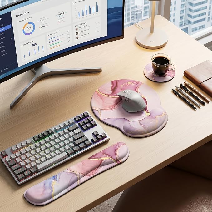 Lateefah Mouse Pad with Wrist Rest, 3-in-1 Gaming Mouse Pad and Keyboard Wrist Rest, Ergonomic Memory Foam Mousepad with Wrist Support for Keyboard and Mouse