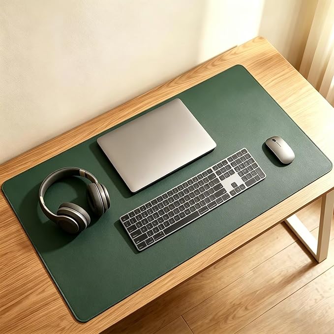 Distressed Leather Desk Mat - Non-Slip PU Table Pad for Office and Home - Workspace Organization and Accessories - Ideal for Large Mouse Mat and Desktop Covers on Top of Tables(Dark Green,16"x 30")