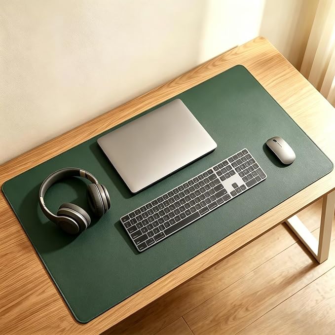 Double-Sided Desk Pad, 15"x26"Leather Table Mat, Desktop Protector,Large Mouse Mat,Waterproof Workspace Blotter for Office/Home(Dark Green)