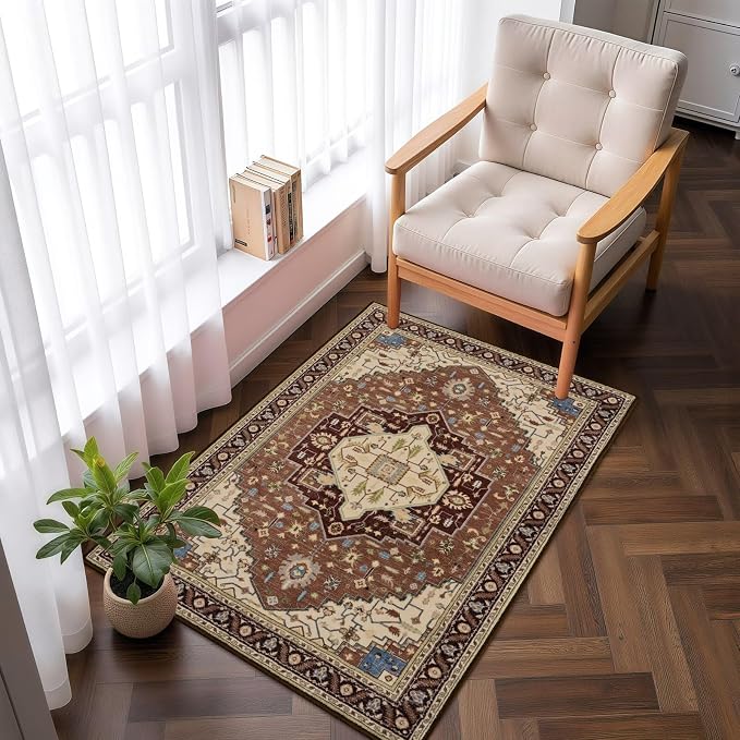 Macgace 2x3 Mousse Brown Small Area Rug for Entryway, Soft Washable Rugs with Non-Slip Backing for Bedroom Kitchen, Vintage Throw Carpet Laundry Entry Front Door Decor