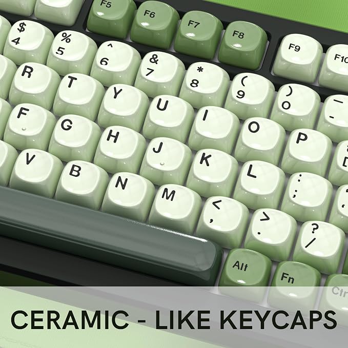 dagaladoo Matcha Green PBT Keycap Set,Glossy Custom Keycaps Ceramic Style, Dye Sublimation Keyboard Key caps,MOA Profile Keycaps for 100% 75% 65% 60% TKL US Layout Mechanical Keyboard