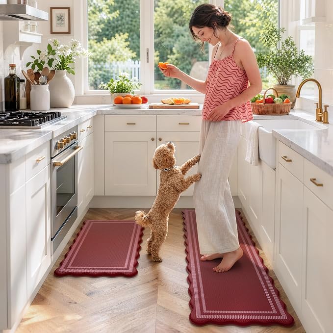 KIMODE Anti Fatigue Kitchen Mats, Christmas Decor Red Kitchen Runner Rugs | Padded Kitchen Mat for Floor,Comfort Standing Desk Mat,Cushioned Kitchen Mats for Floor Laundry Office Bath Sink Dormitory