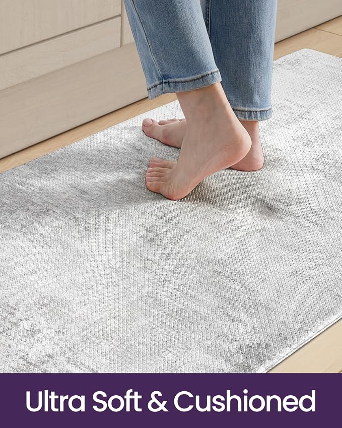 DEXI Kitchen Floor Mats Cushioned Anti Fatigue Runner, 23x107 Light Grey | Wide Standing Comfort, Waterproof Oil-proof, Memory Foam Padded for Front Sink Laundry