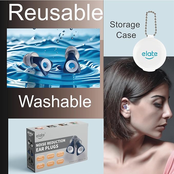 Elate Fashionable Customizable Silicone Ear Plugs with 3 Interchangeable Color Rings Stylish Hearing Protection for Sleep, Study, Travel, Autism, ADHD, Concerts & Swimming - Black