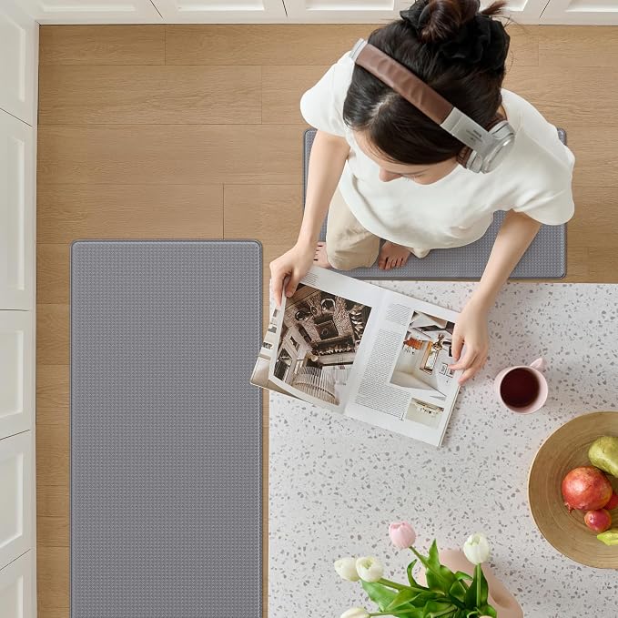 Kitchen Mats for Floor, Extra Long Anti-Fatigue Kitchen Rug, Grey | Cushioned Comfort,Non-Slip Backing,Waterproof Surface,Soft Underfoot,Easy Clean,Kitchen Sink,Laundry Room,Standing Desk