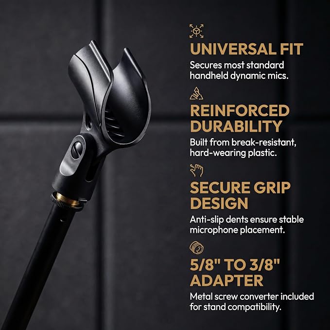 Universal Microphone Clip Holder, Comes with 5/8" Male to 3/8" Female Screw Adapter Suitable for Handheld Microphones, 2-Pack
