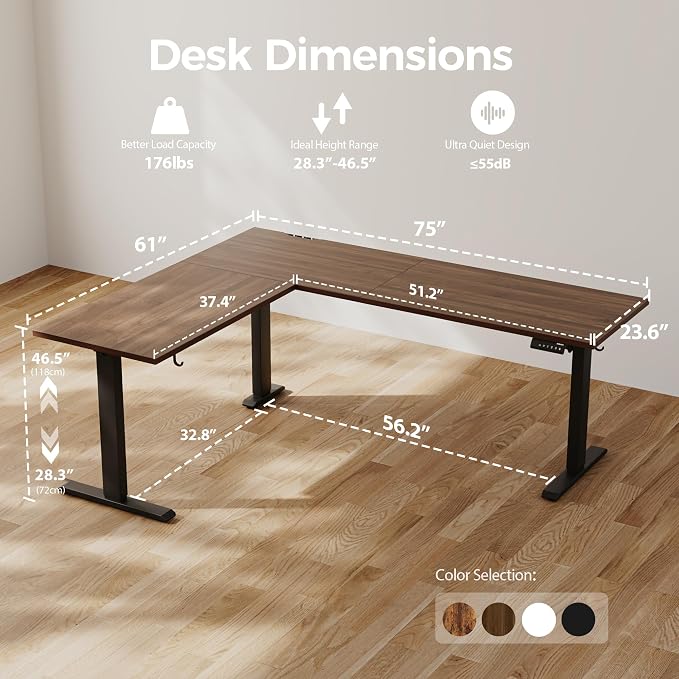 Agilestic 63 x 55 Inch L Shaped Standing Desk Adjustable Height, Corner Standing Desk, Sit Stand Up Computer Table, Splice Board, Dark Walnut