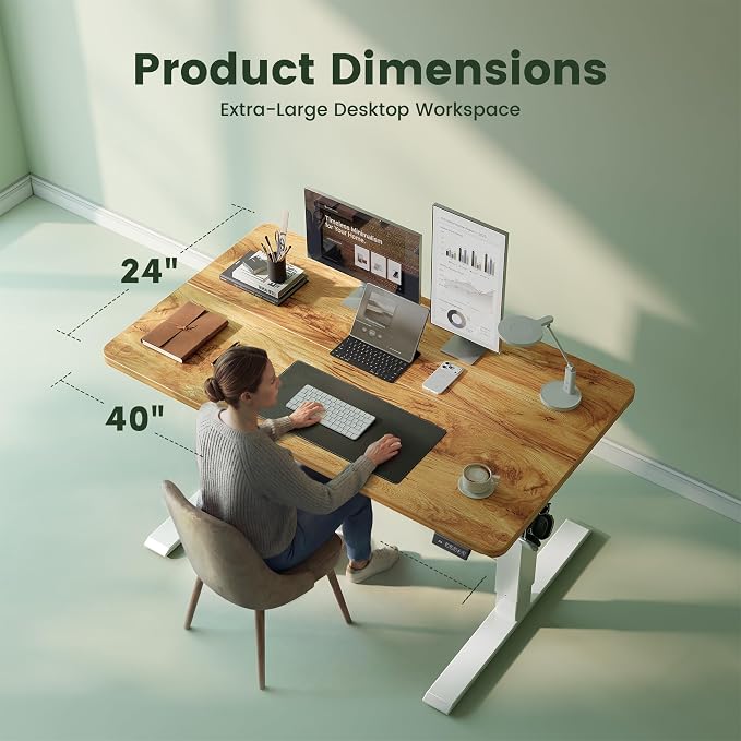 CubiCubi Standing Desk, 40 x 24 Inches Electric Height Adjustable Computer Desk, Sit Stand up Home Office Desk with Memory Presets, Natural